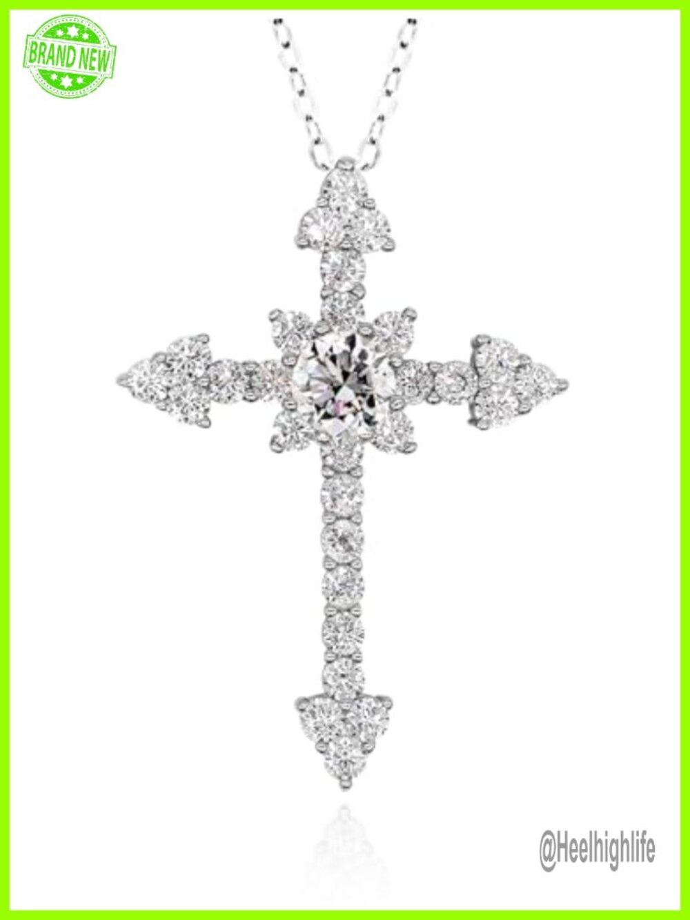 Moissanite Cross Necklace 925 Sterling Silver VVS1 Pendant 20+2" Adjustable